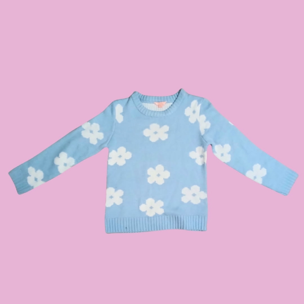 Kid's Girl's Size Large Blue Flower Sweater
